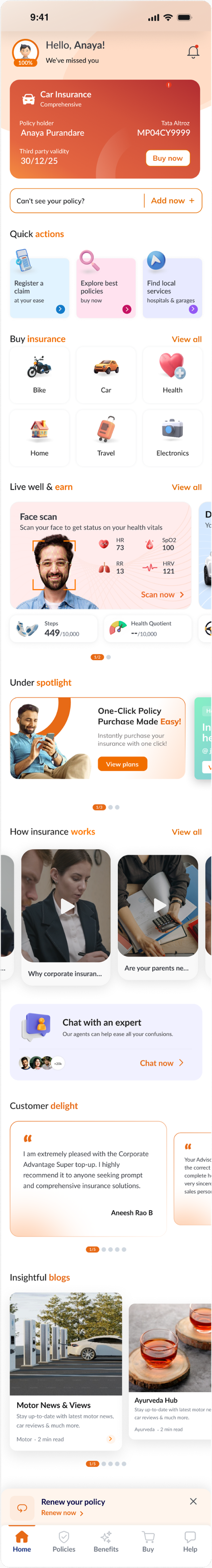 Win-back user home — renewal nudge and one-tap buy